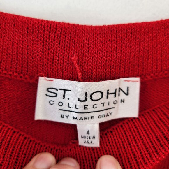 St. John Collection Marie Grey Red Santana Knit Pull-On Pants Trousers Size 4 - Picture 5 of 6